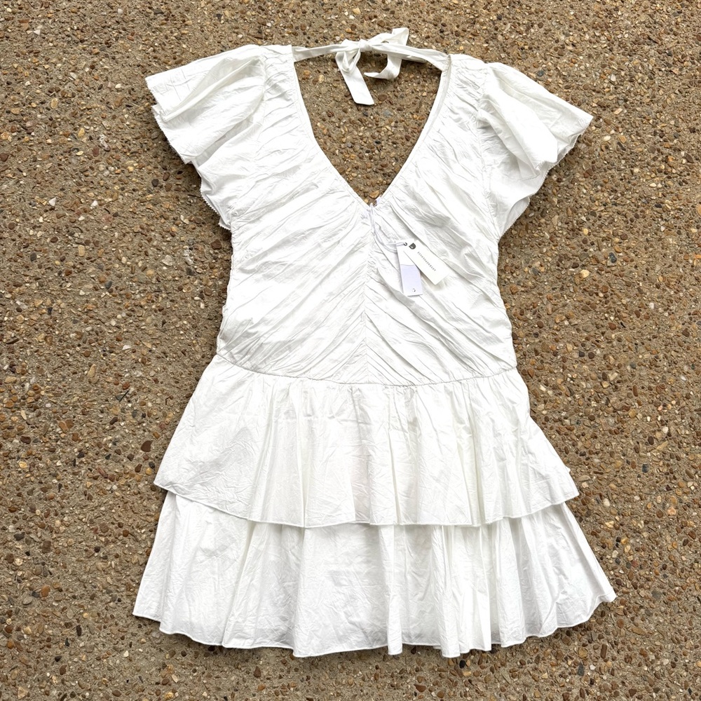 Anthro Love The Label Ruffled Tiered White Mini Dress Size M